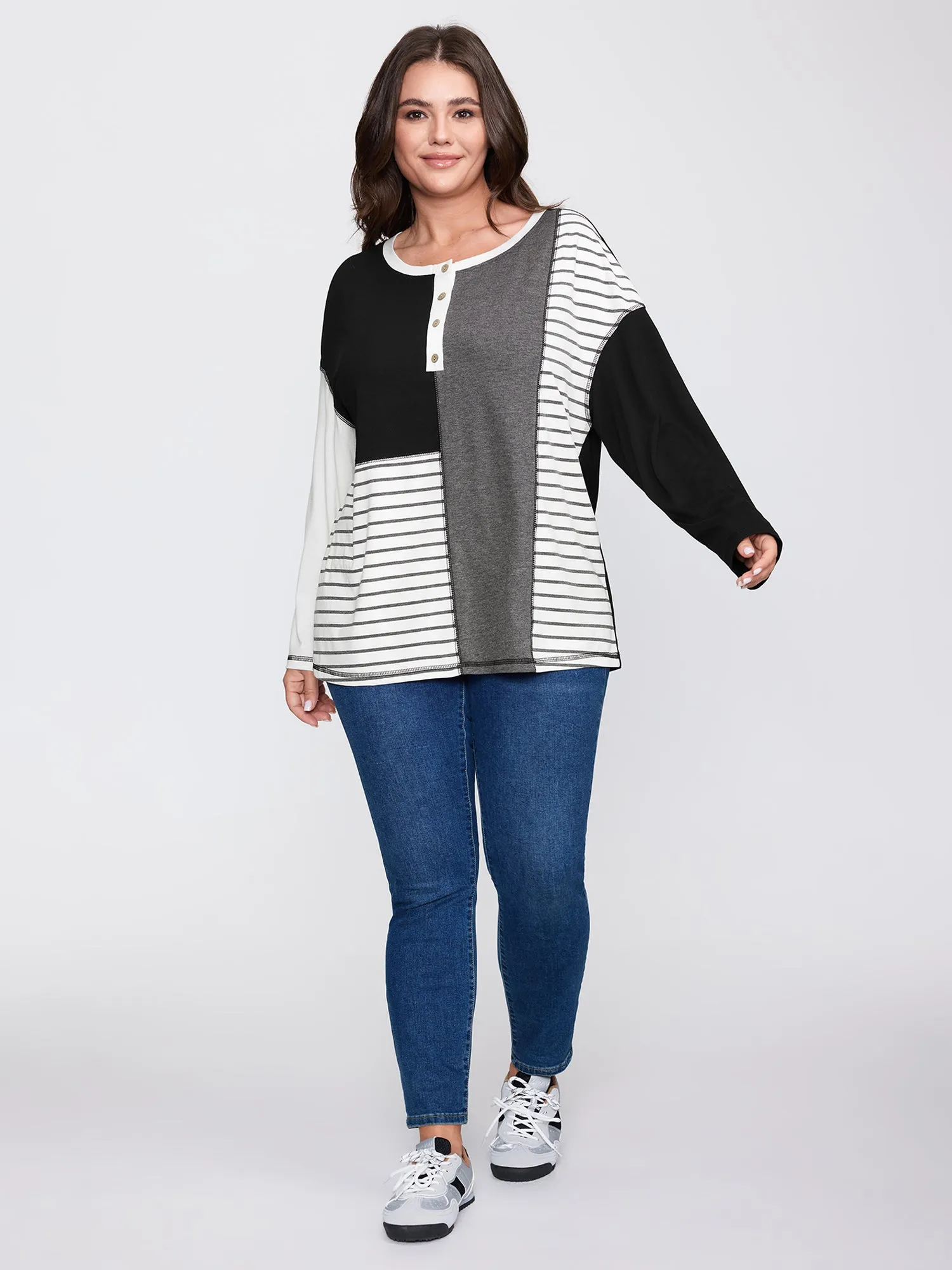 Colorblock Stretchy Stripe Print T-Shirt sold by Bloomchic product image thumbnail 3