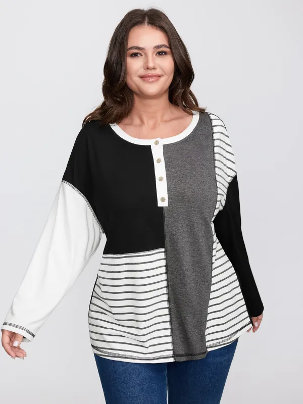 Colorblock Stretchy Stripe Print T-Shirt sold by Bloomchic