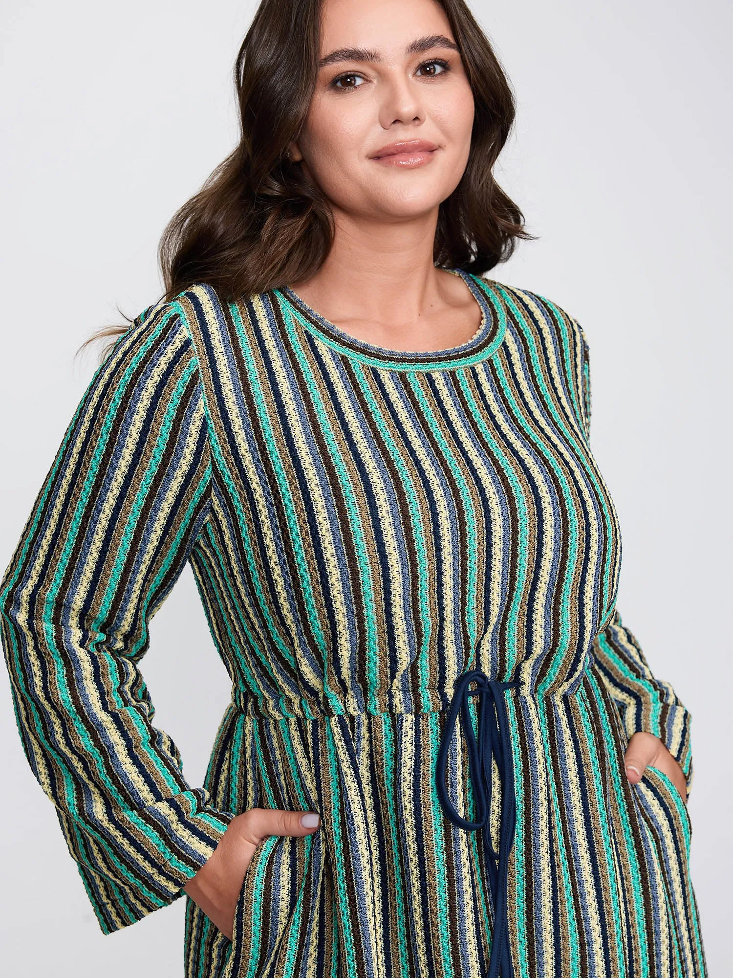 Multi-Color Stripe Drawstring Waist Midi Dress sold by Bloomchic product image thumbnail 2