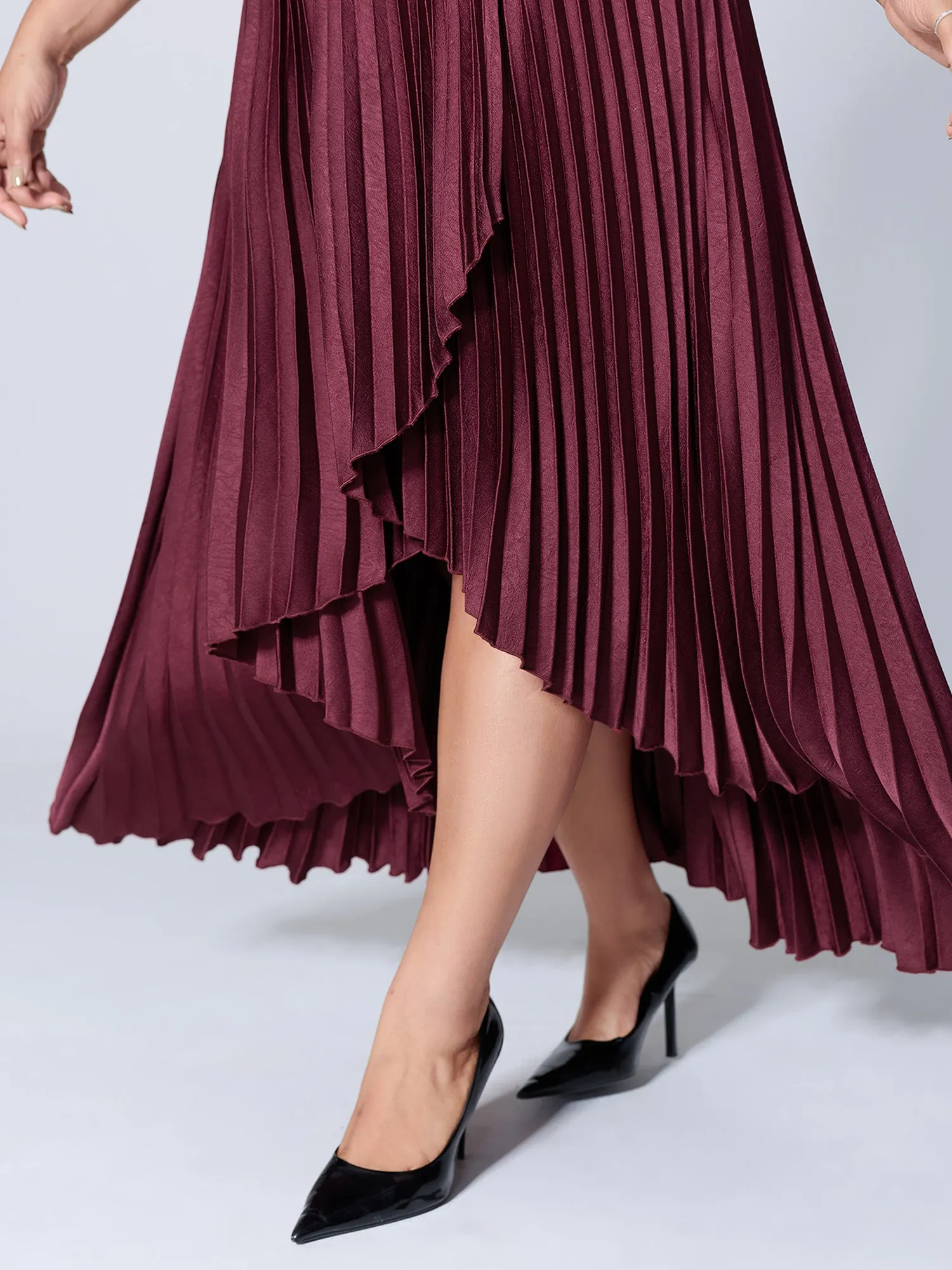 One-Shoulder Pleated Asymmetrical Hem Midi Dress sold by Bloomchic product image thumbnail 4