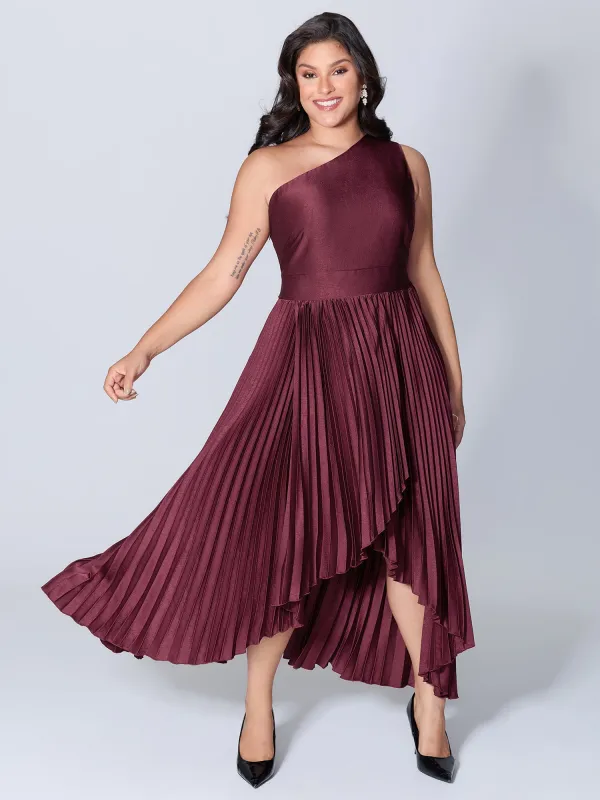 One-Shoulder Pleated Asymmetrical Hem Midi Dress sold by Bloomchic