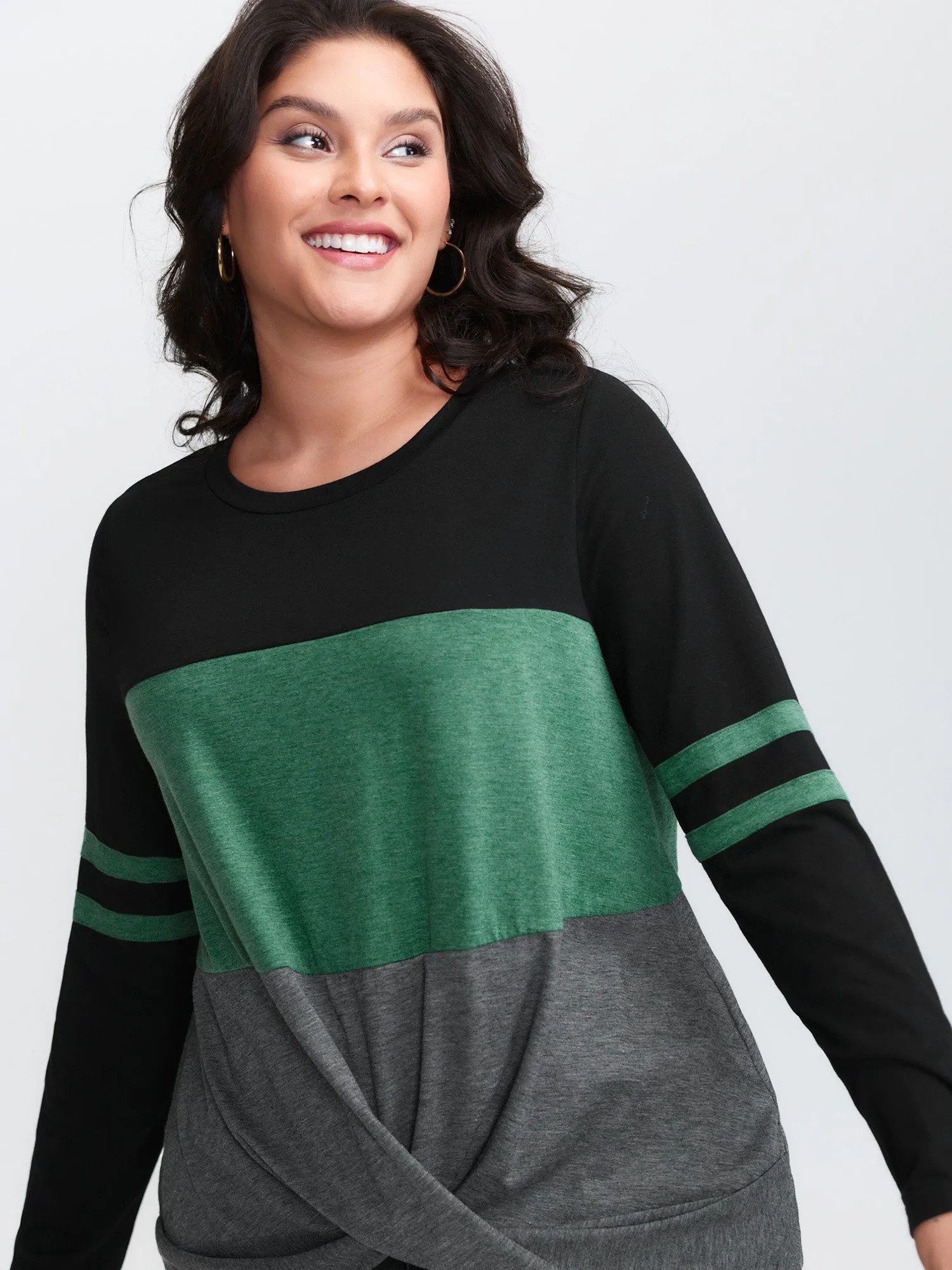 Twisted Hem Colorblock Heather T-Shirt sold by Bloomchic
