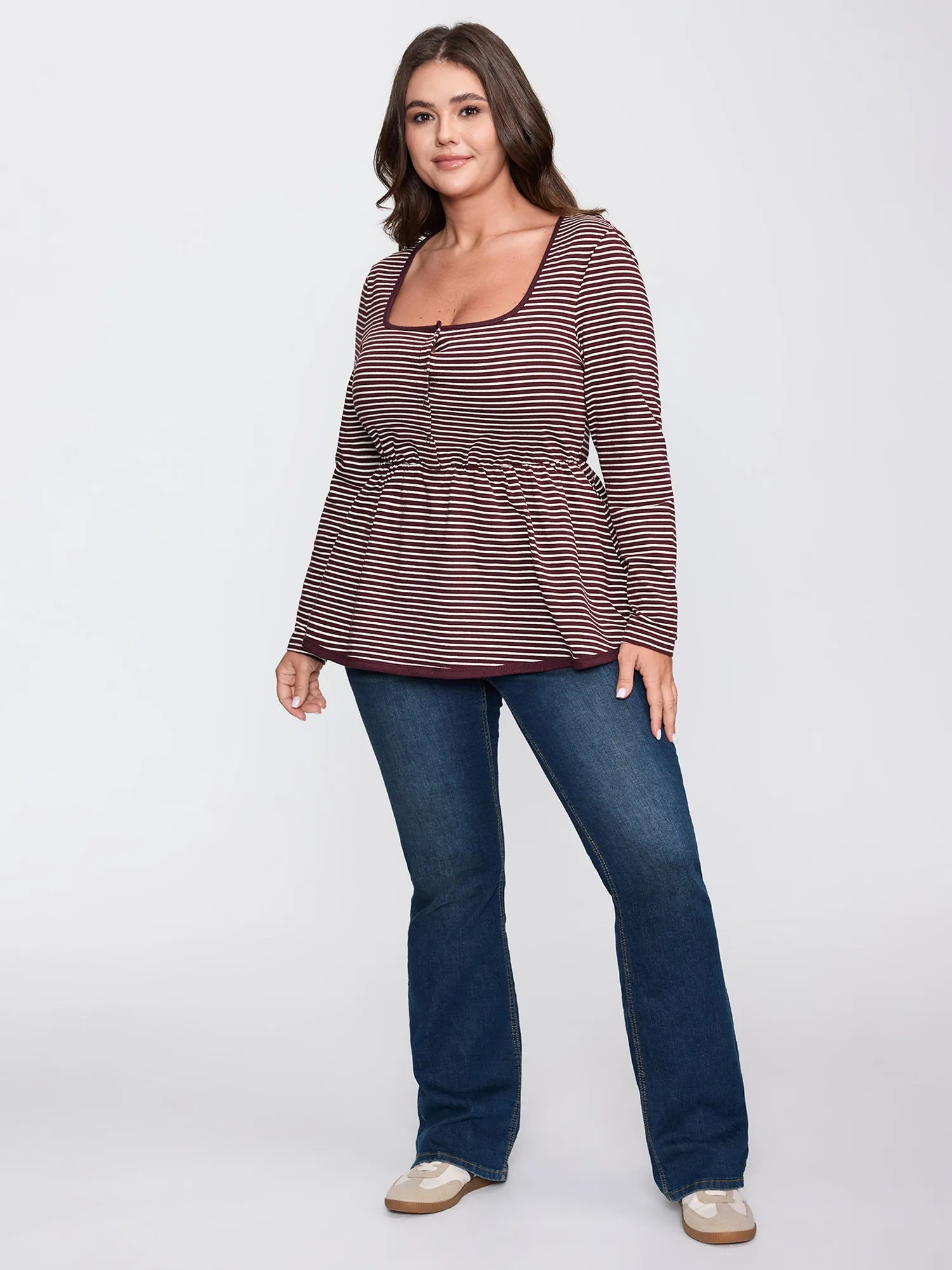 Stripe Scoop Neck Cinched-Waist T-Shirt sold by Bloomchic product image thumbnail 3