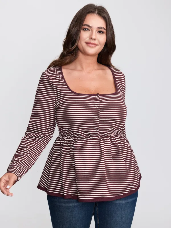 Stripe Scoop Neck Cinched-Waist T-Shirt sold by Bloomchic