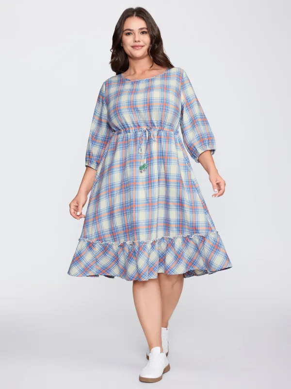 Plaid Print Drawstring Waist Pockets Midi Dress sold by Bloomchic