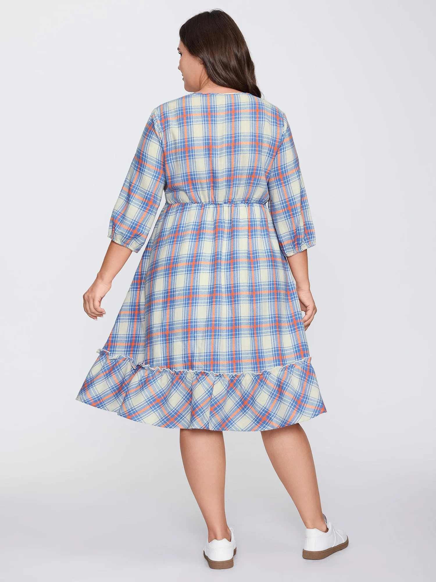 Plaid Print Drawstring Waist Pockets Midi Dress sold by Bloomchic product image thumbnail 4