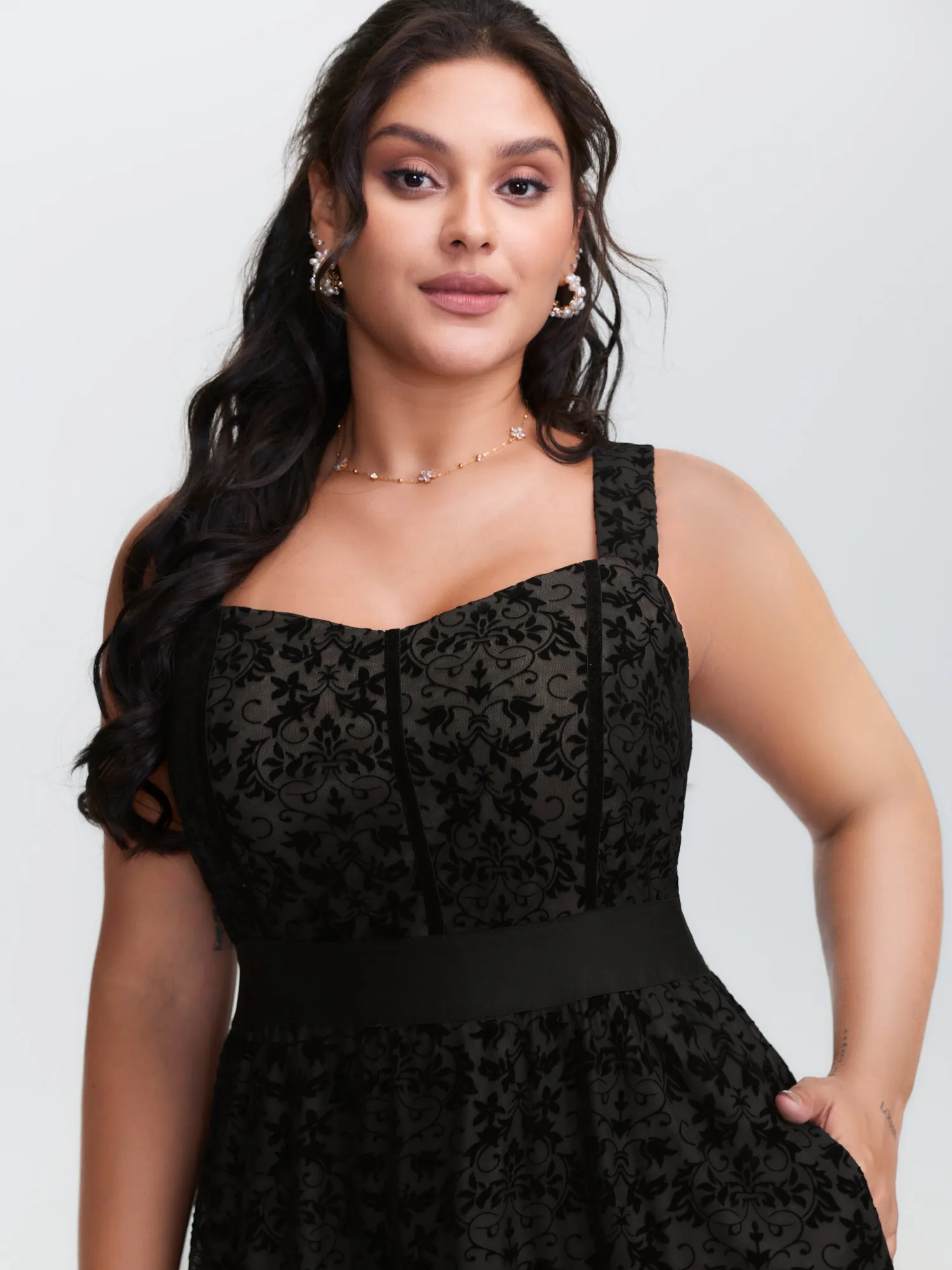 Floral Flocked Shirred Mesh Maxi Dress sold by Bloomchic product image thumbnail 3