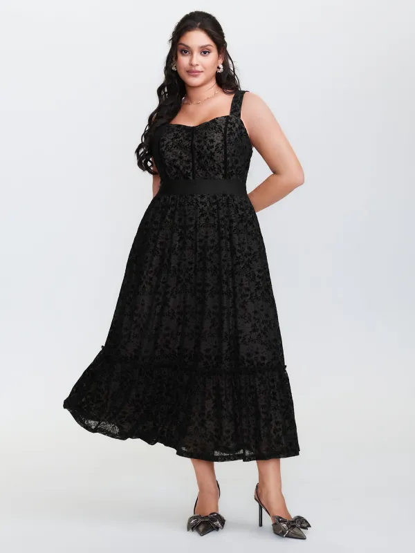 Floral Flocked Shirred Mesh Midi Dress sold by Bloomchic