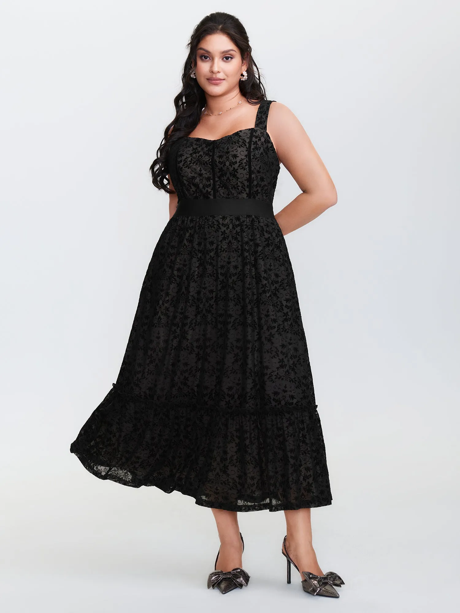 Floral Flocked Shirred Mesh Maxi Dress sold by Bloomchic