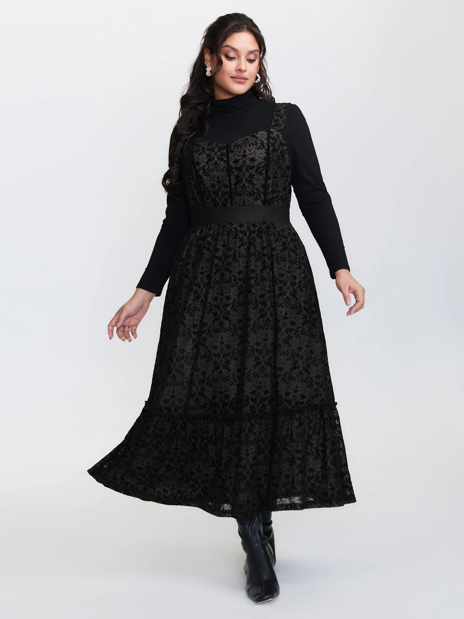 Floral Flocked Shirred Mesh Maxi Dress sold by Bloomchic product image thumbnail 2