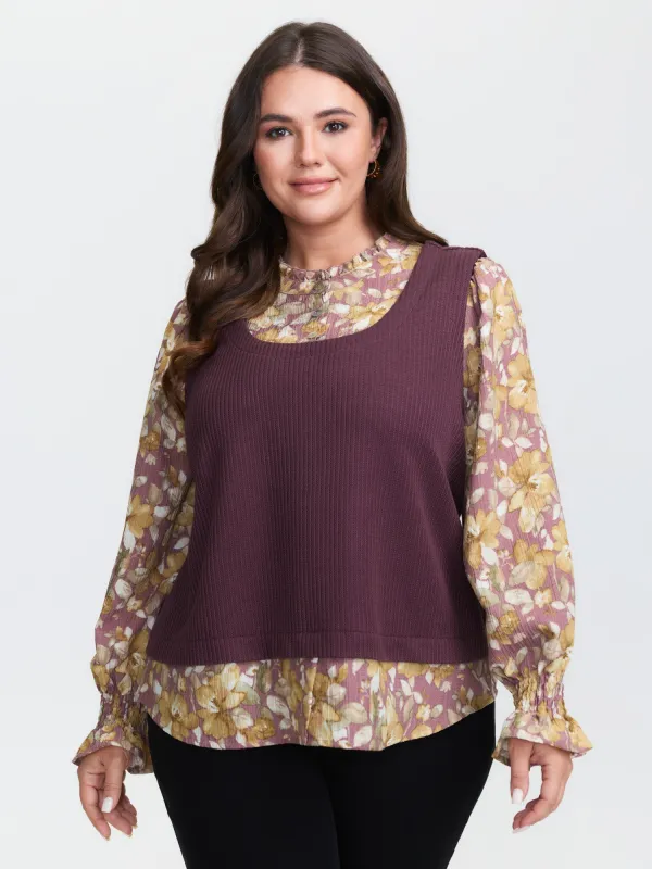 2-in-1 Floral Textured Knit Top sold by Bloomchic