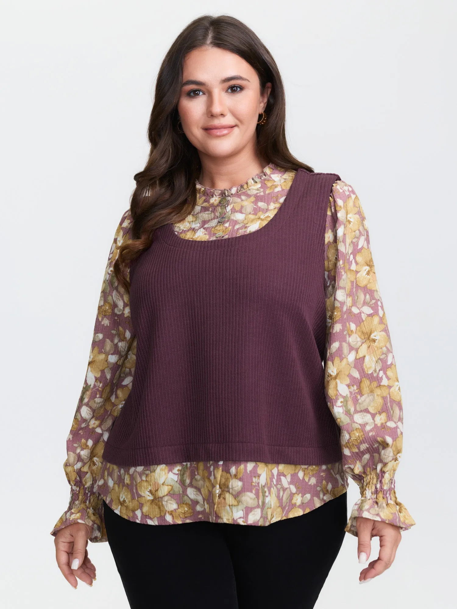 2-in-1 Floral Textured Knit Top sold by Bloomchic