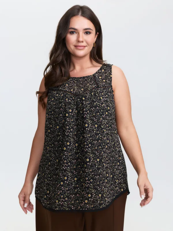 Floral Print Lace Trim Tank Top sold by Bloomchic