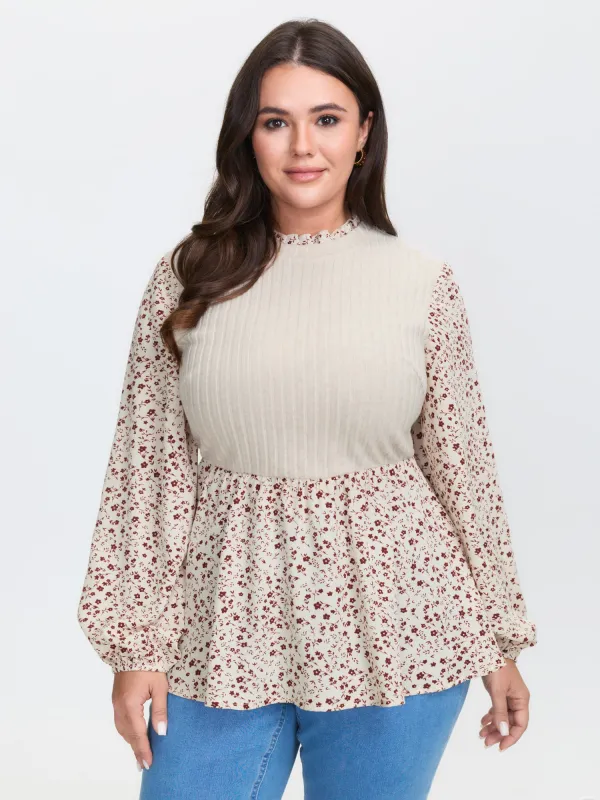 Floral Print Layered Ribbed Knit Top sold by Bloomchic