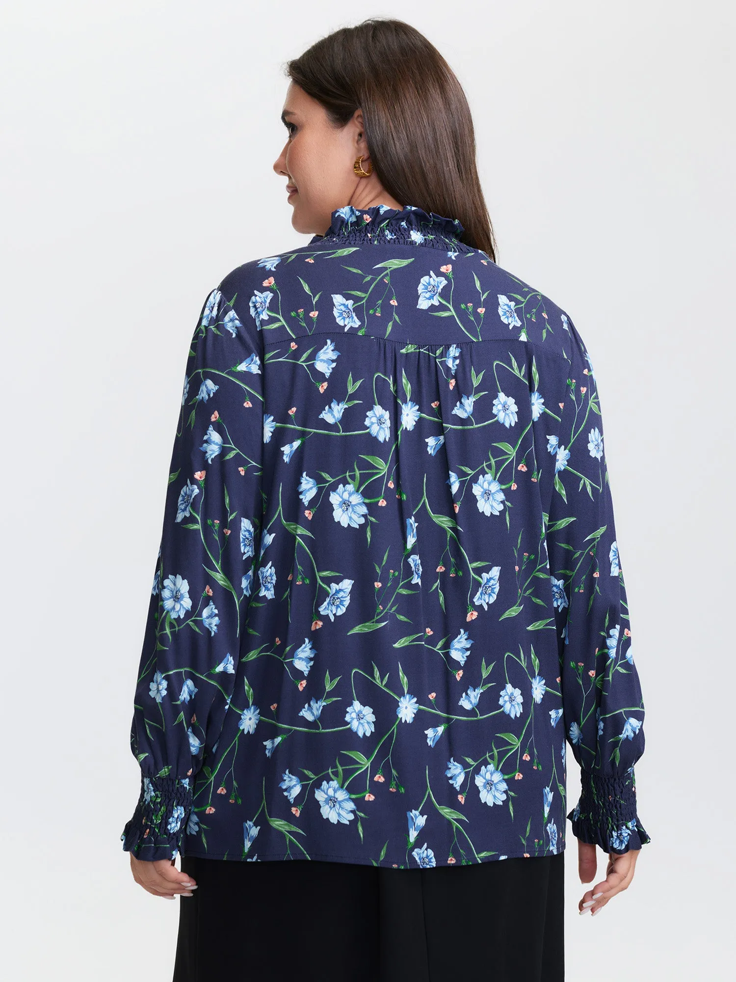 Rayon Floral Print Shirred Collar Blouse sold by Bloomchic product image thumbnail 4