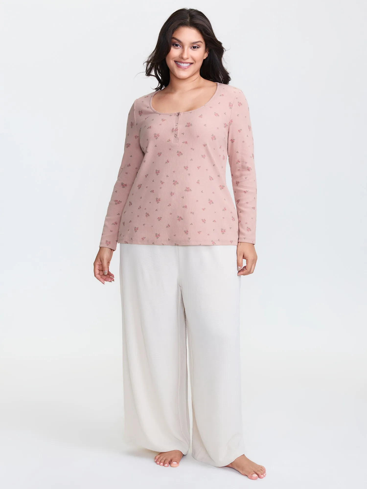 Floral Print Ribbed Button Lounge Top sold by Bloomchic product image thumbnail 2