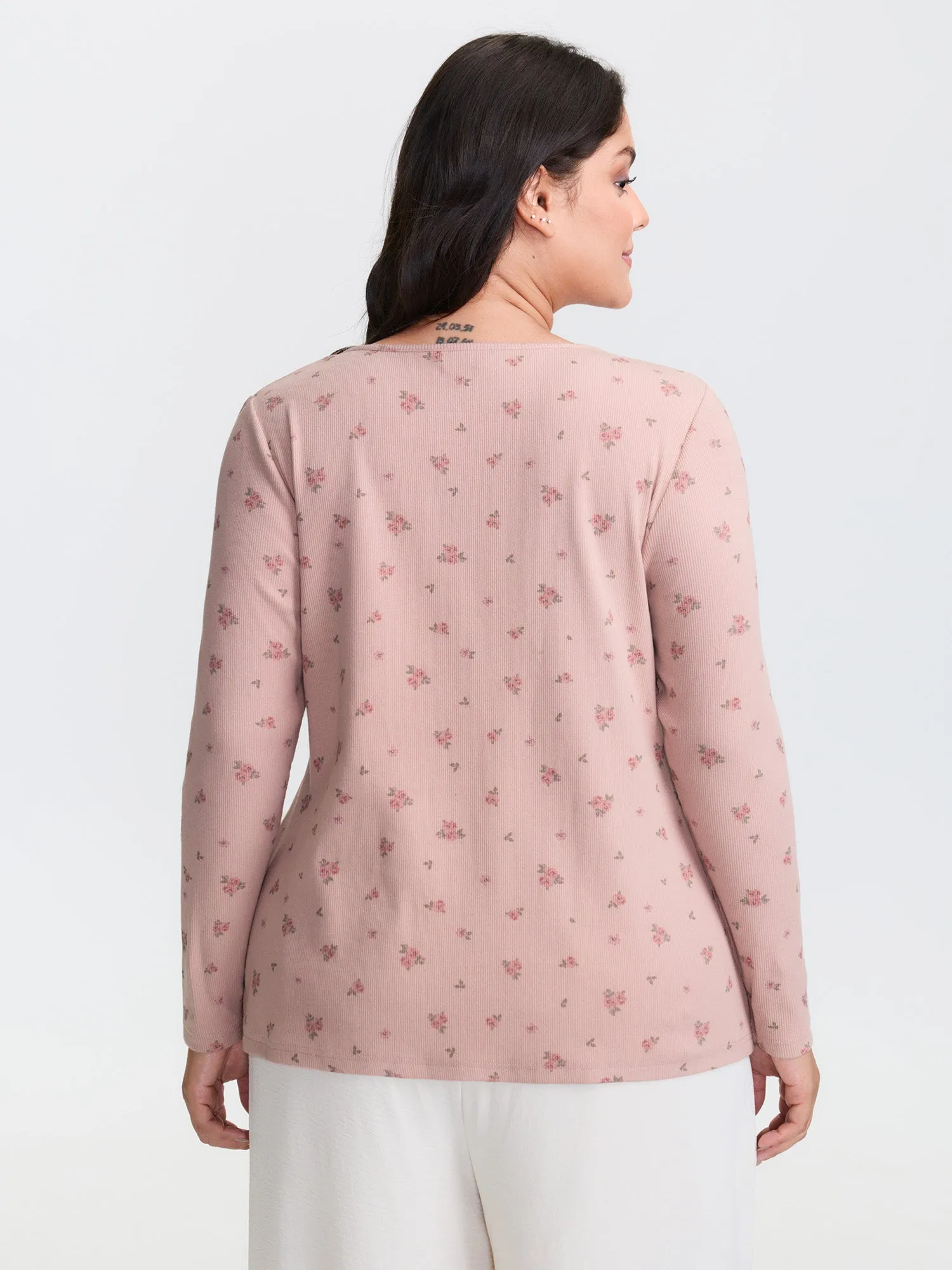 Floral Print Ribbed Button Lounge Top sold by Bloomchic product image thumbnail 4