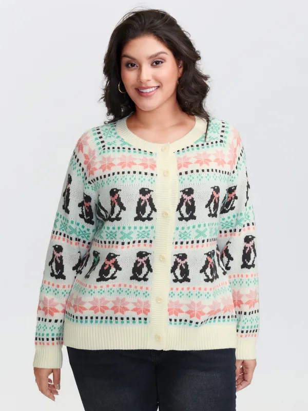 Supersoft Festive Penguin Pattern Jacquard Knit Cardigan sold by Bloomchic