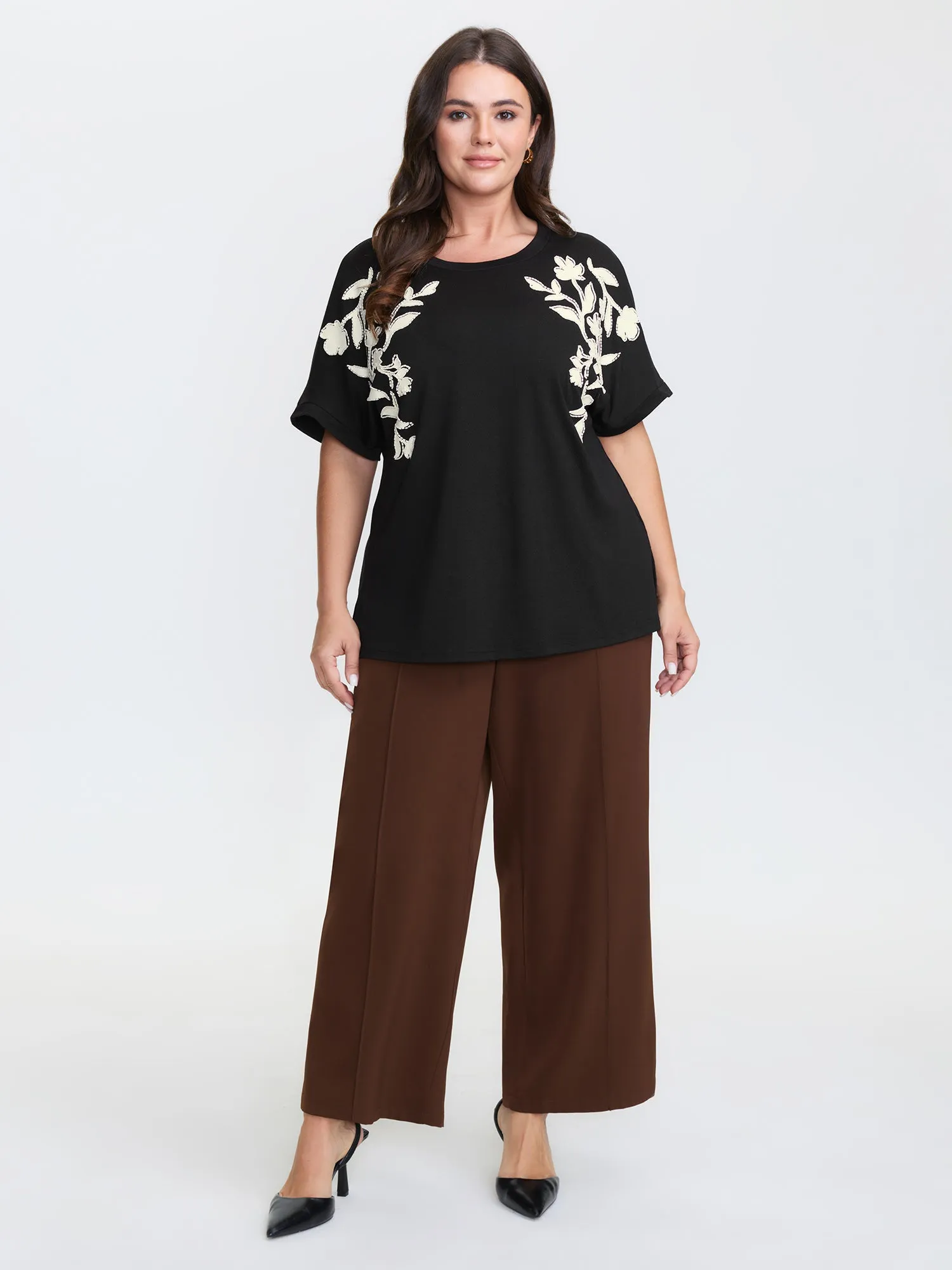 Supersoft Floral Embroidered Round Neck T-Shirt sold by Bloomchic product image thumbnail 3
