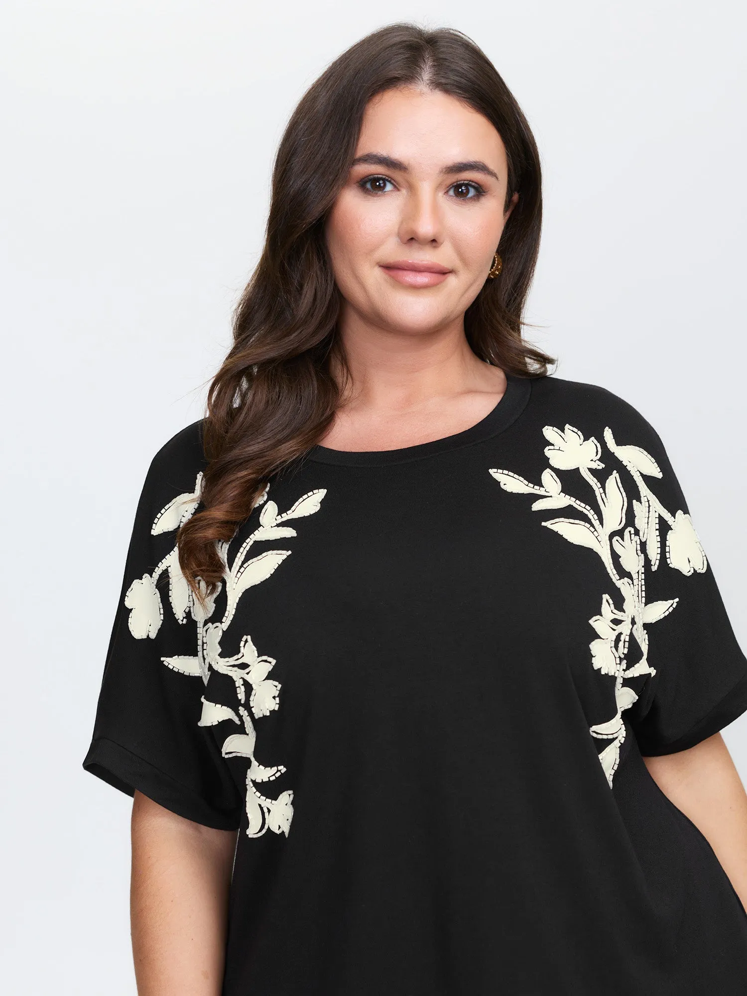Supersoft Floral Embroidered Round Neck T-Shirt sold by Bloomchic product image thumbnail 2