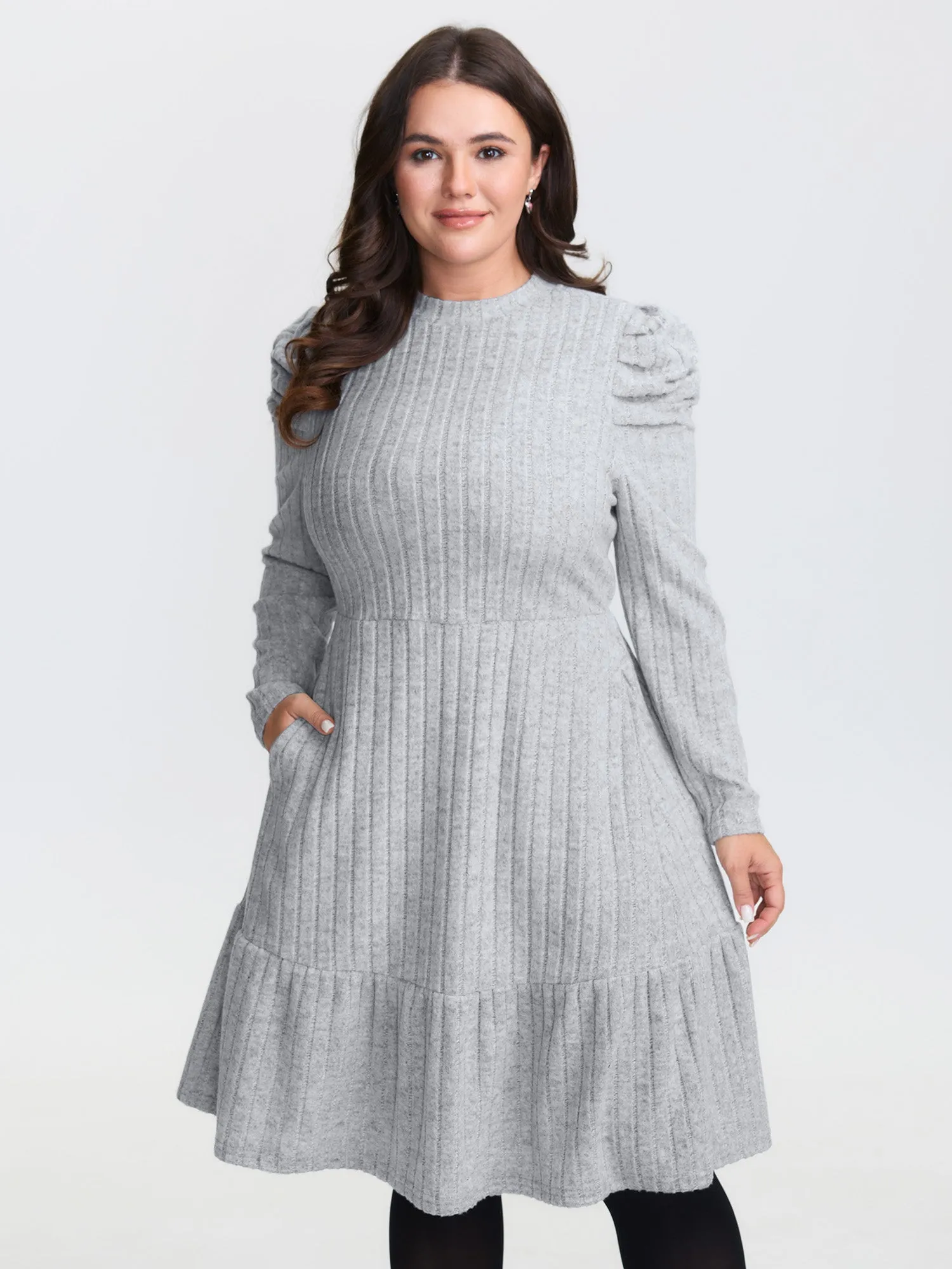 Supersoft Stretchy Pleated Shoulder Midi Dress sold by Bloomchic