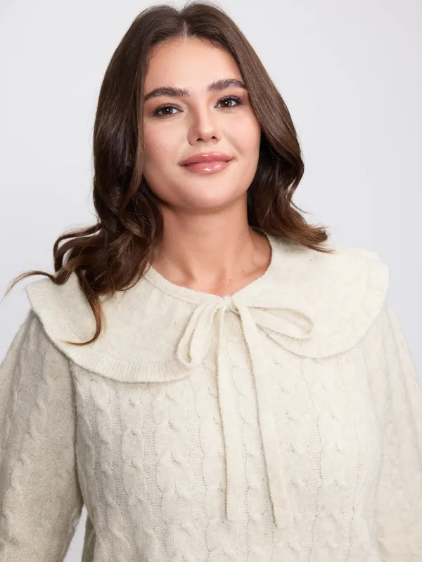 Supersoft 2-in-1 Cable Knit Shawl-Tie Pullover sold by Bloomchic