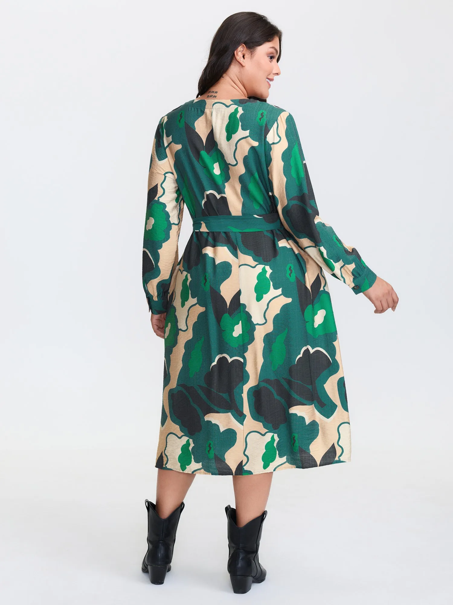 Supersoft Split Hem Belted Abstract Midi Dress sold by Bloomchic product image thumbnail 4
