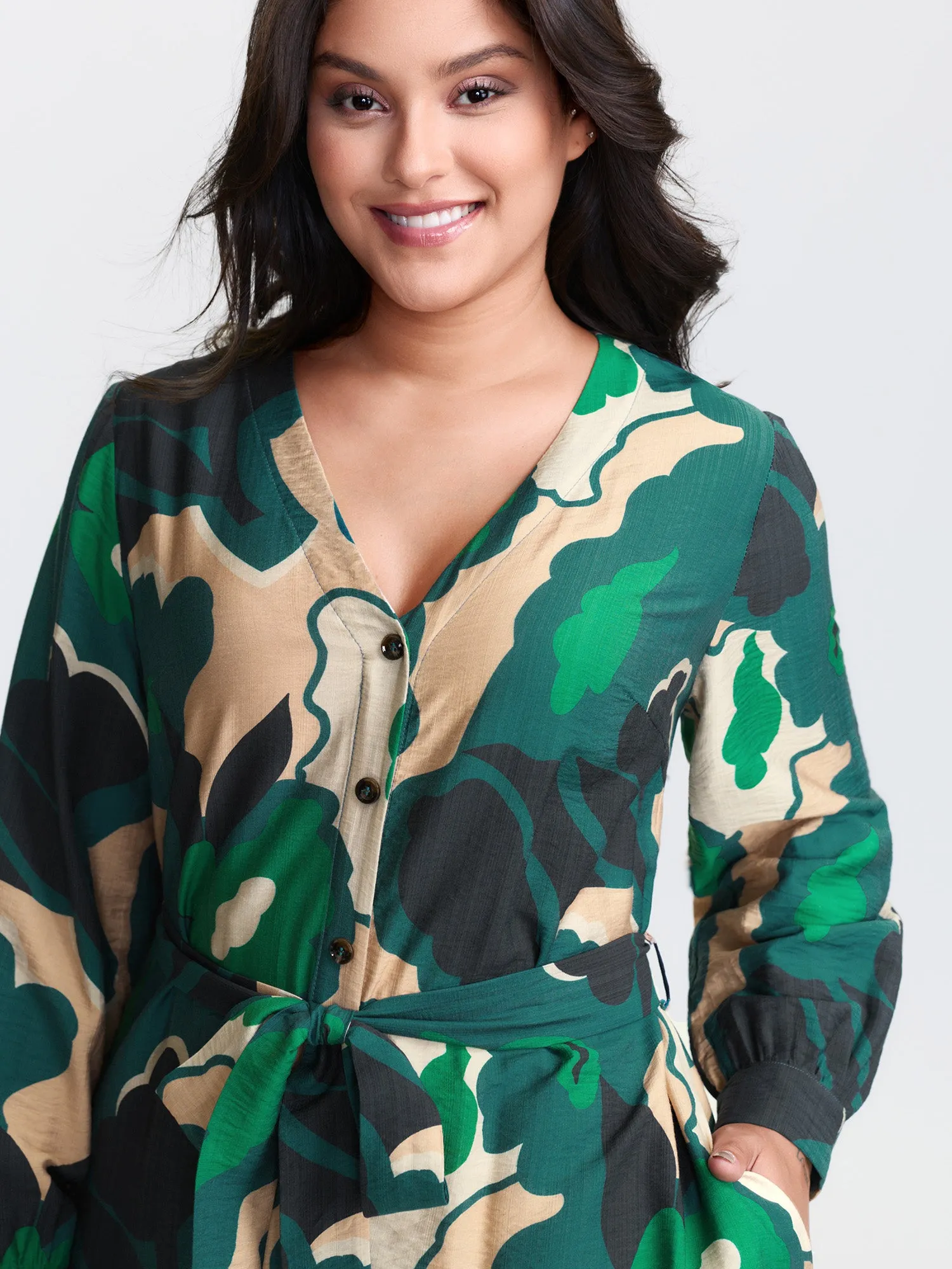 Supersoft Split Hem Belted Abstract Midi Dress sold by Bloomchic product image thumbnail 3