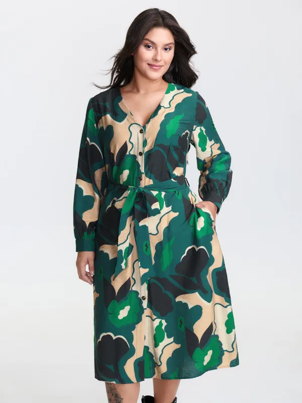 Supersoft Split Hem Belted Abstract Midi Dress sold by Bloomchic