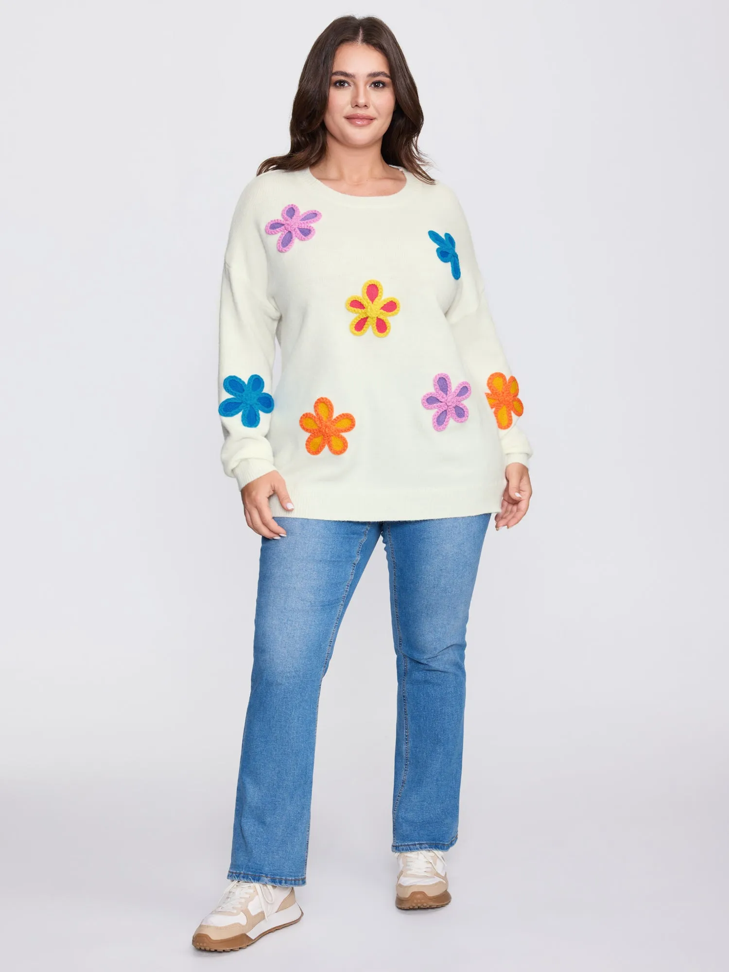 Supersoft Multi-Color Floral Crochet Round Neck Pullover sold by Bloomchic product image thumbnail 3