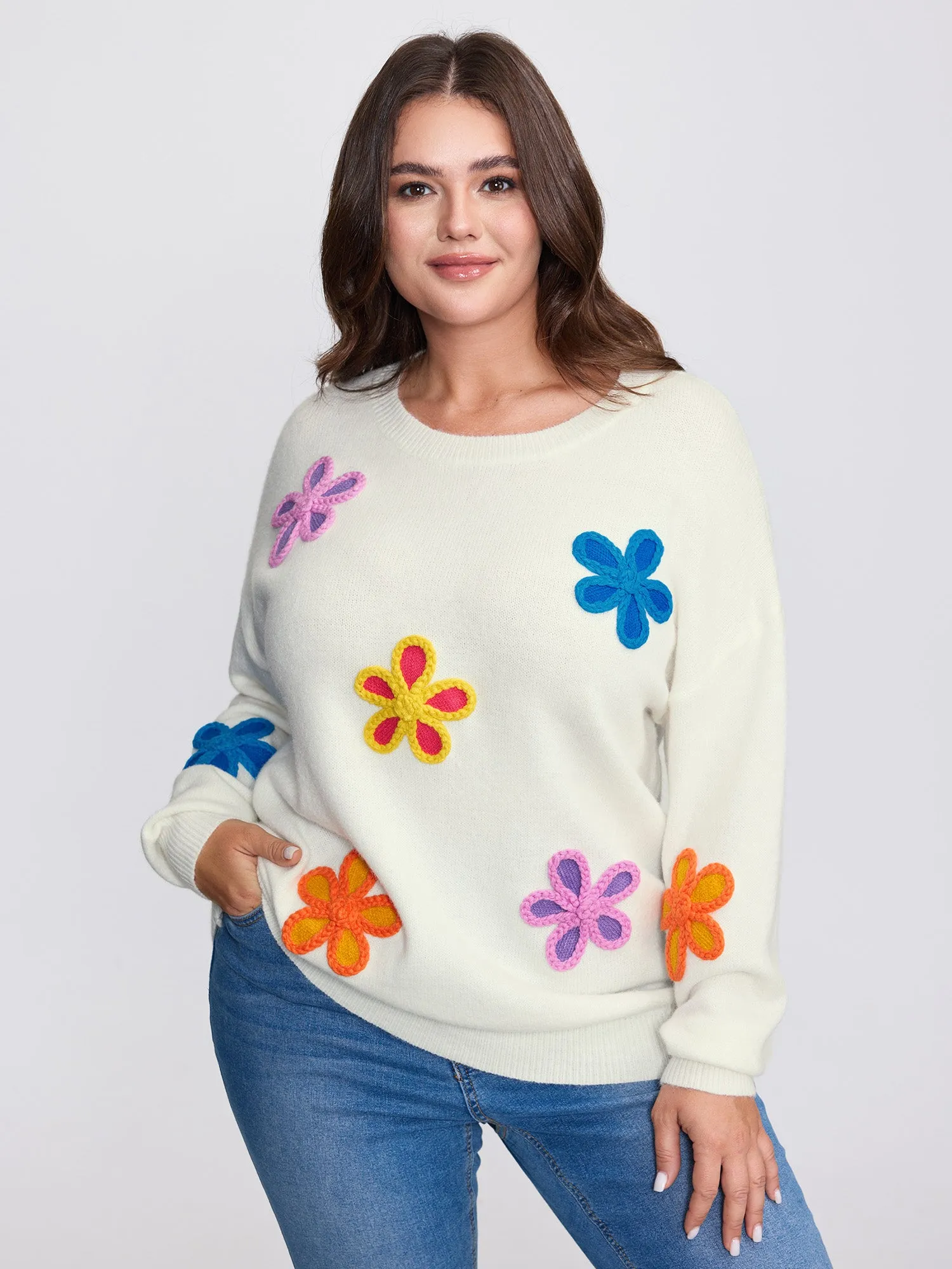 Supersoft Multi-Color Floral Crochet Round Neck Pullover sold by Bloomchic product image thumbnail 2