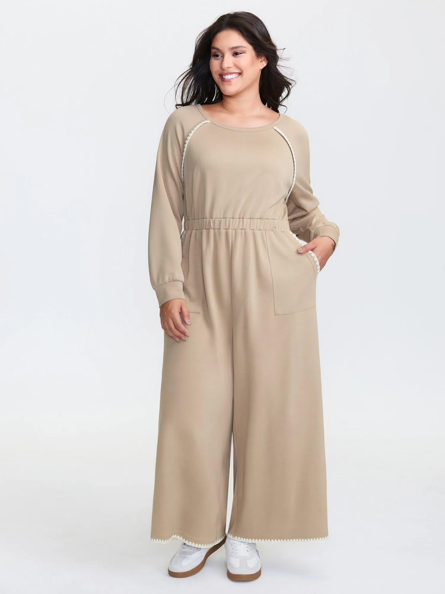 Supersoft Contrast Edges Stretchy Waist Jumpsuit sold by Bloomchic product image thumbnail 3