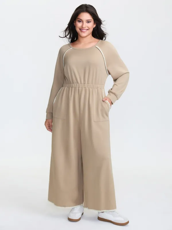 Supersoft Contrast Edges Stretchy Waist Jumpsuit sold by Bloomchic