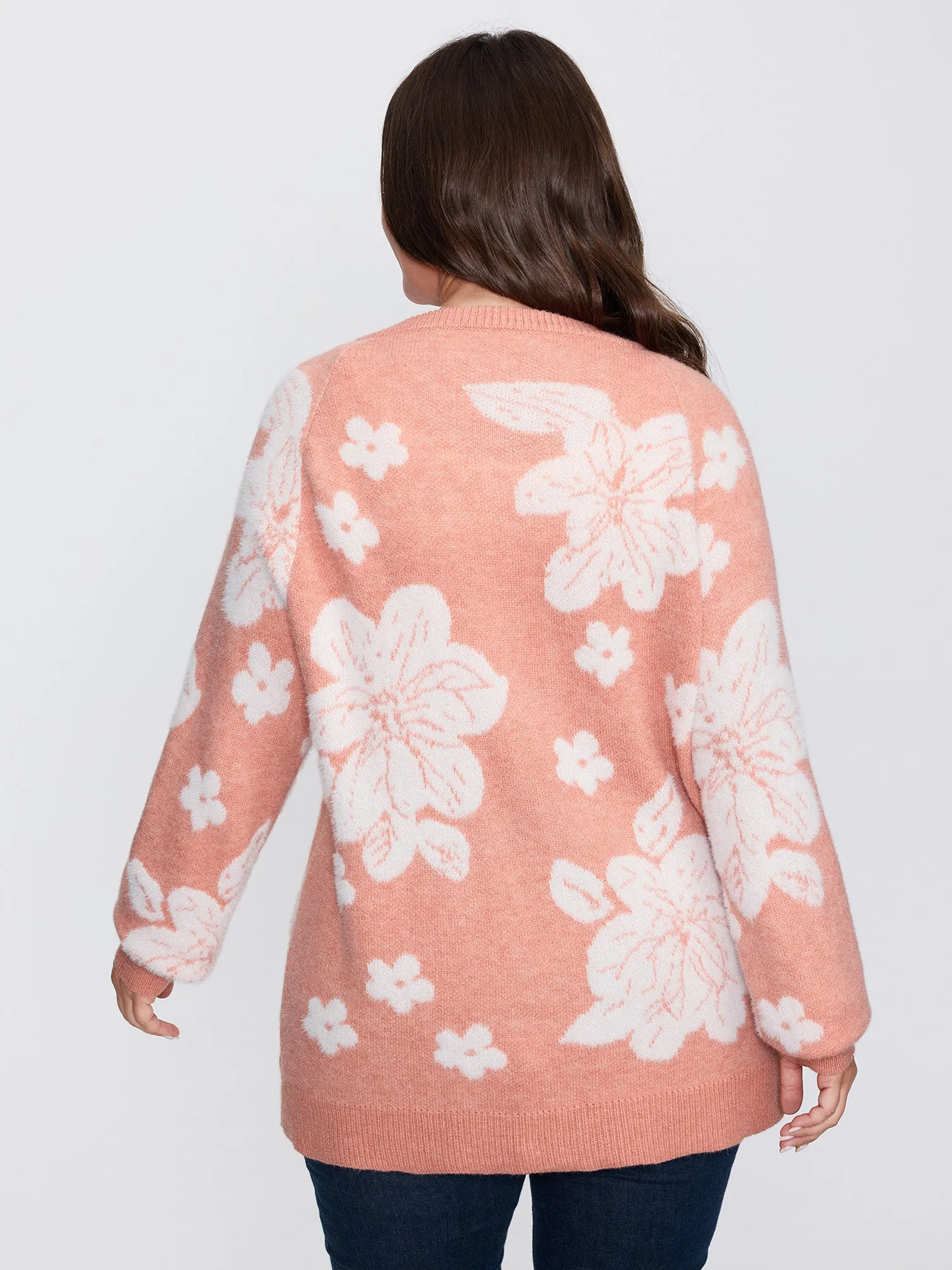 Supersoft Floral Pattern Round Neck Stretchy Knit Cardigan sold by Bloomchic product image thumbnail 4
