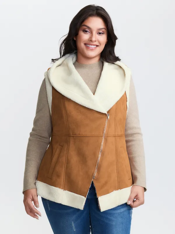 Suede Fluffy Zipper Hooded Vest Coat sold by Bloomchic