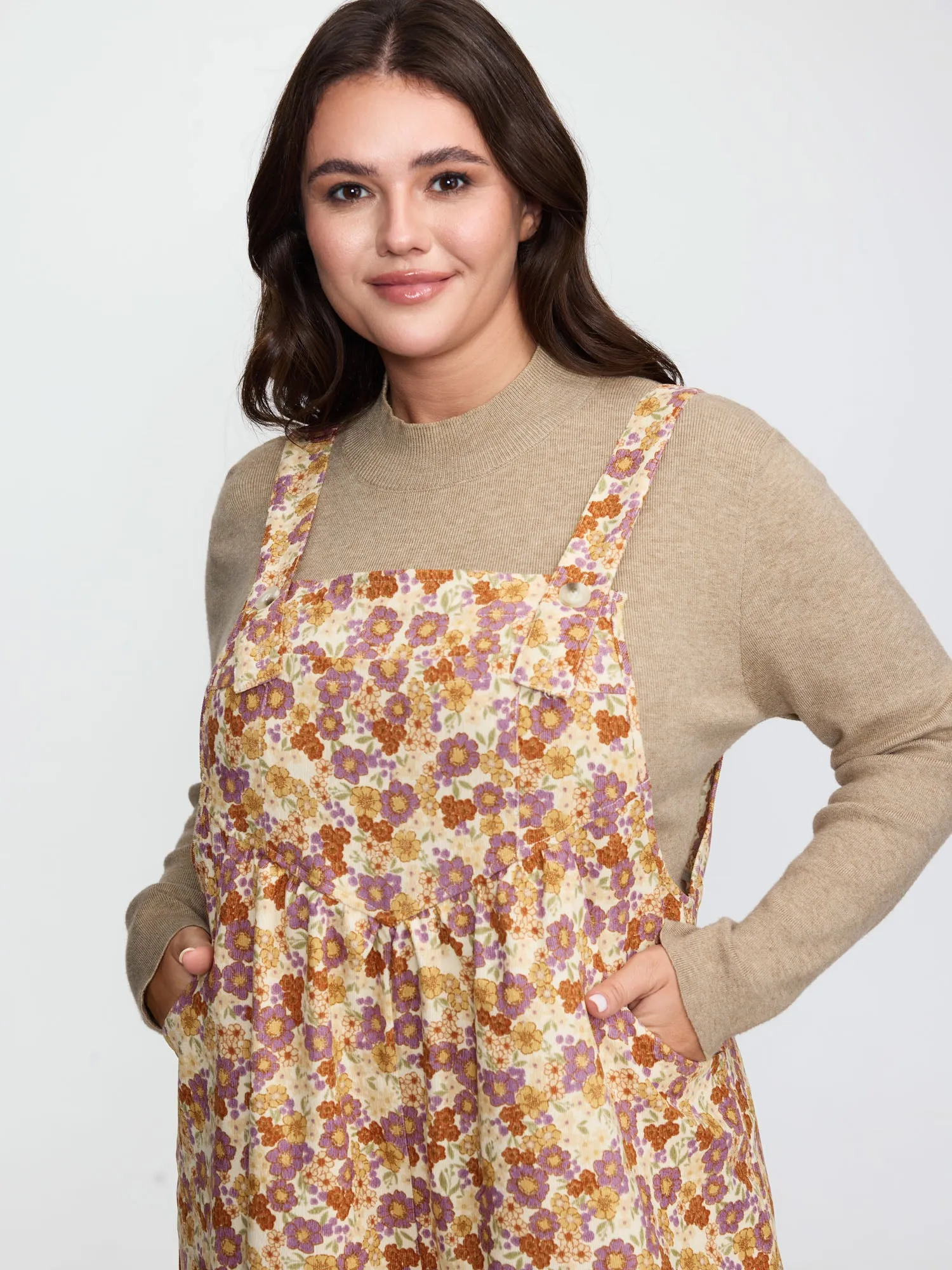 Floral Corduroy Adjustable Pockets Overall Jumpsuit sold by Bloomchic product image thumbnail 2