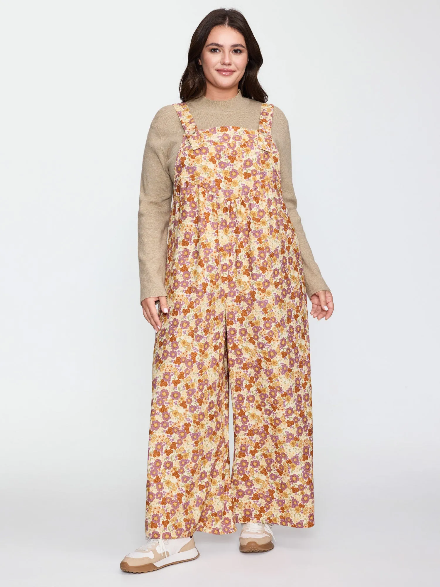 Floral Corduroy Adjustable Pockets Overall Jumpsuit sold by Bloomchic