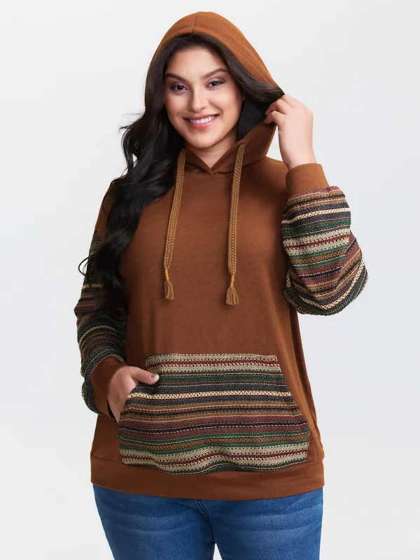Color Contrast Stripe Textured Hoodie sold by Bloomchic