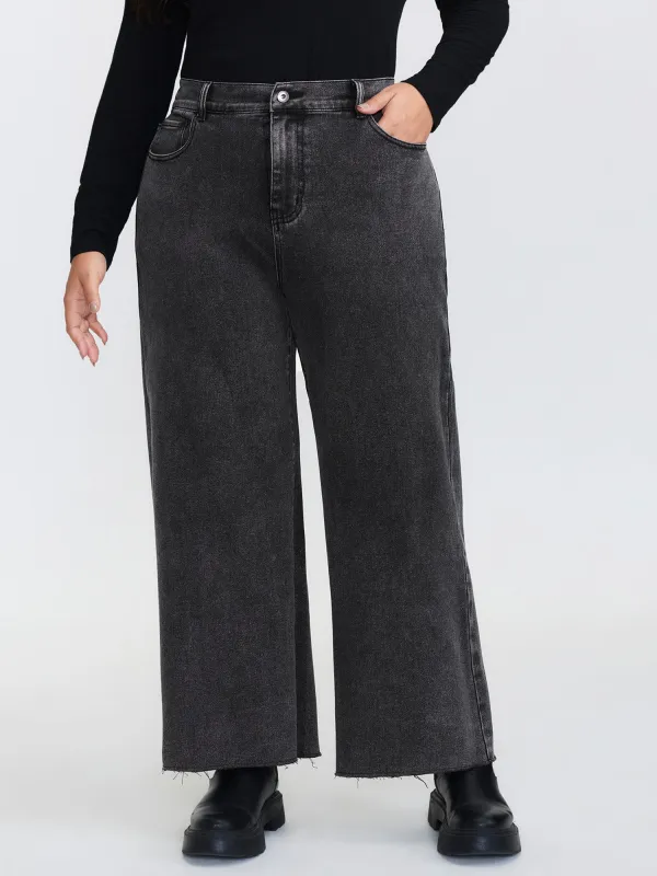 Vintage Wash Stretchy Waistband Wide-Leg Jeans sold by Bloomchic