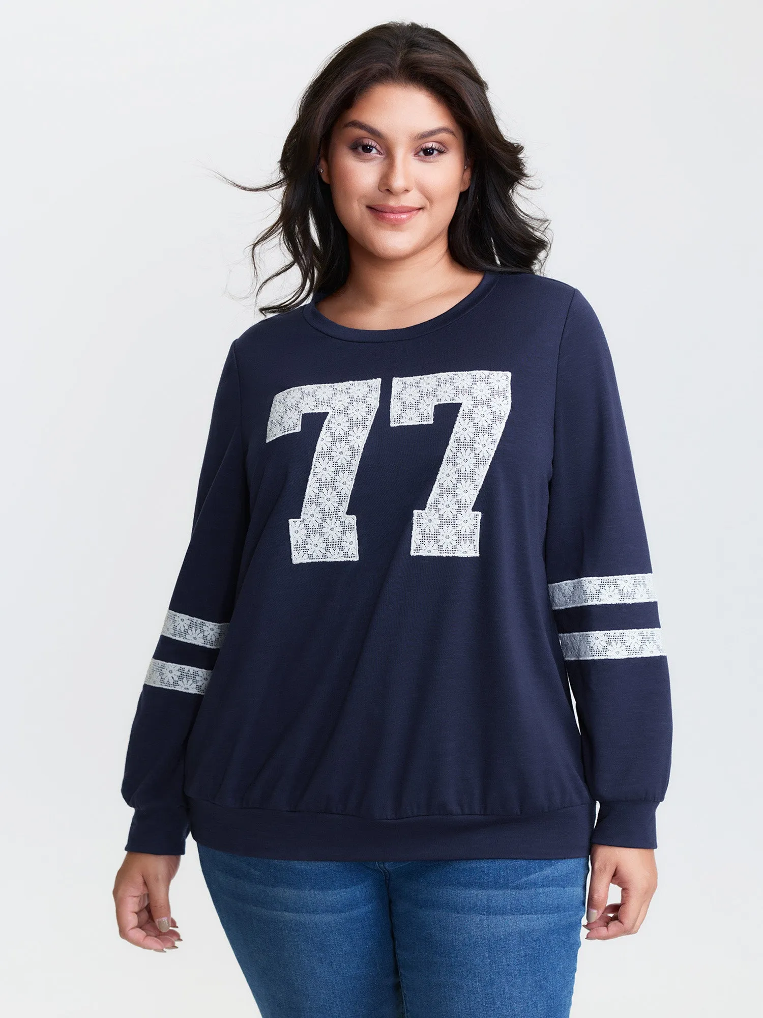 Applique Embroidery Stretchy Sweatshirt sold by Bloomchic