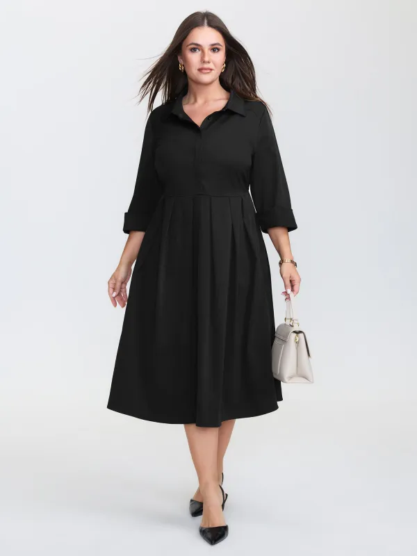 Pleated Placket Flowy Solid Color Midi Dress sold by Bloomchic