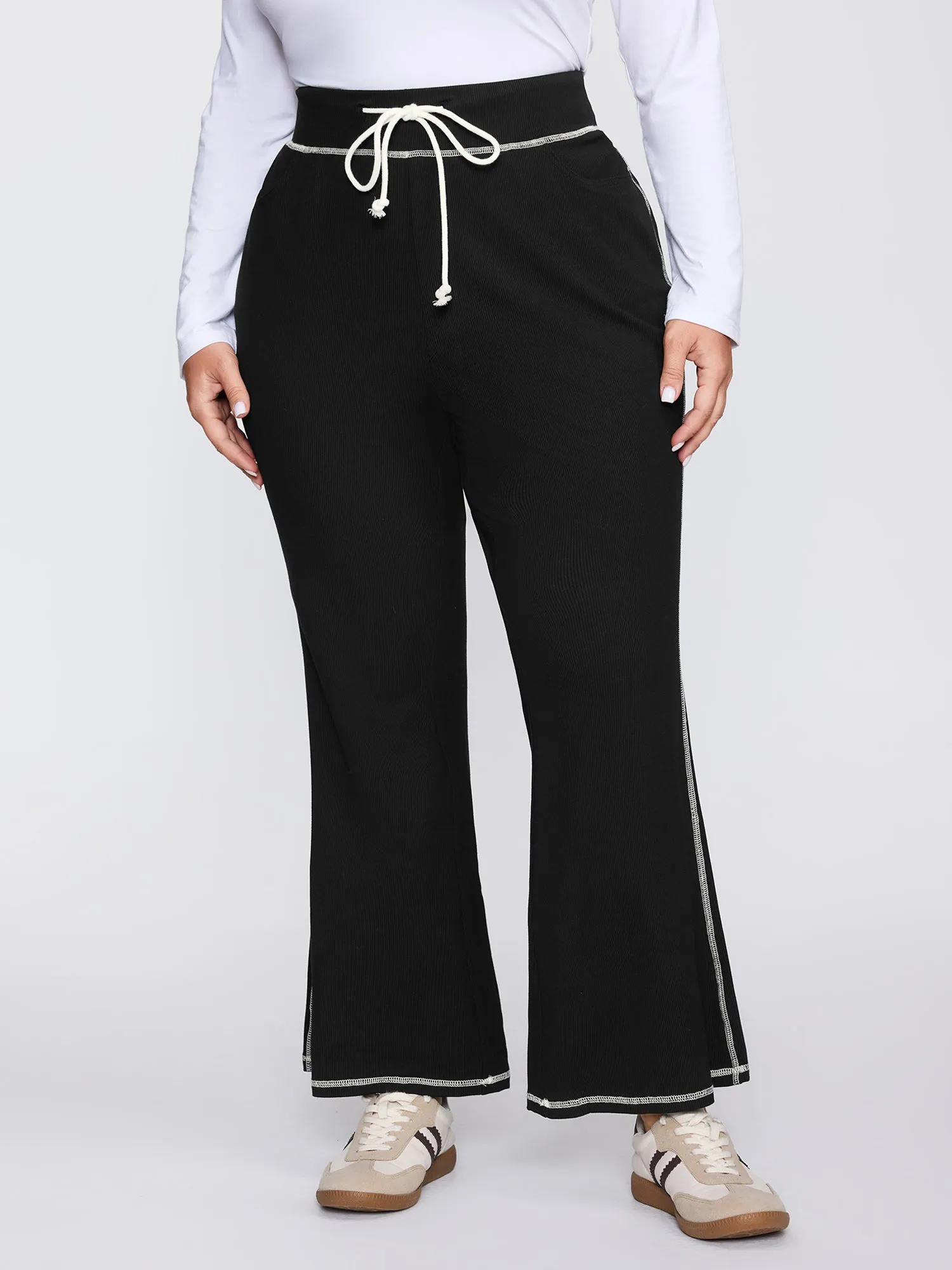 Stretchy Drawstring Waist Flared Pants sold by Bloomchic product image thumbnail 2