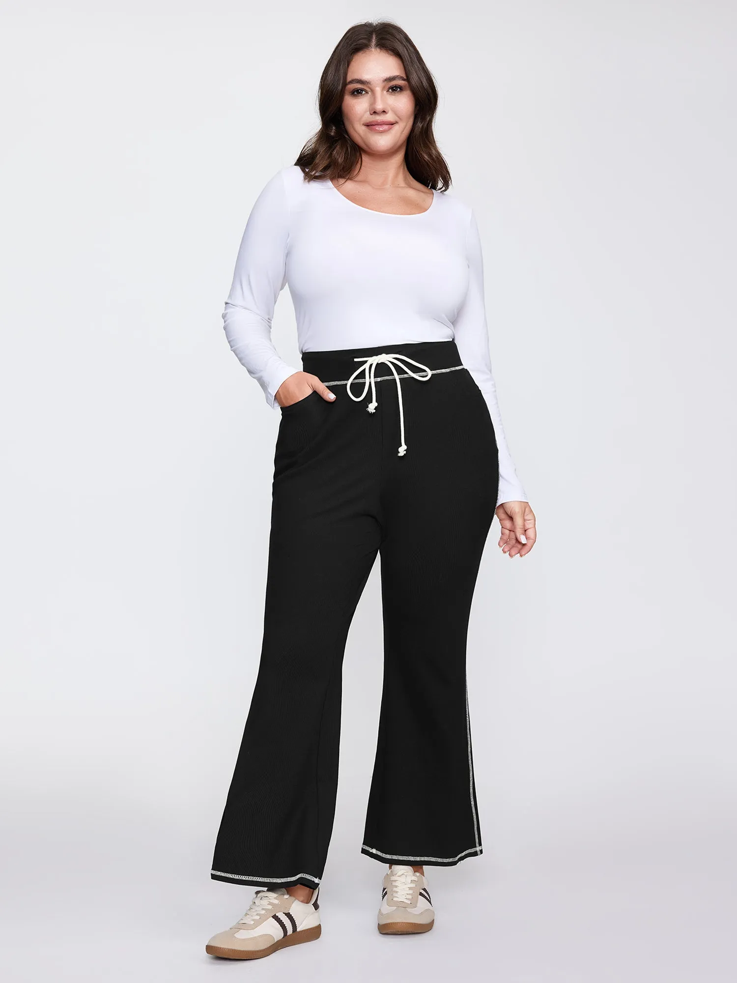 Stretchy Drawstring Waist Flared Pants sold by Bloomchic product image thumbnail 3