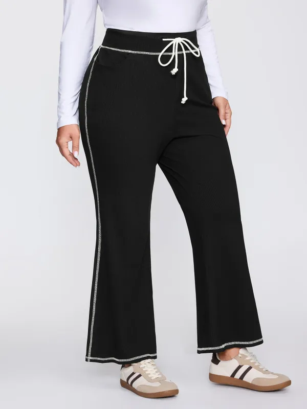 Stretchy Drawstring Waist Flared Pants made by Bloomchic