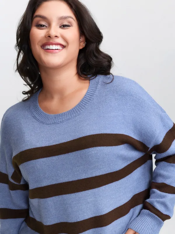 Color Contrast Stripe Heather Textured Pullover sold by Bloomchic