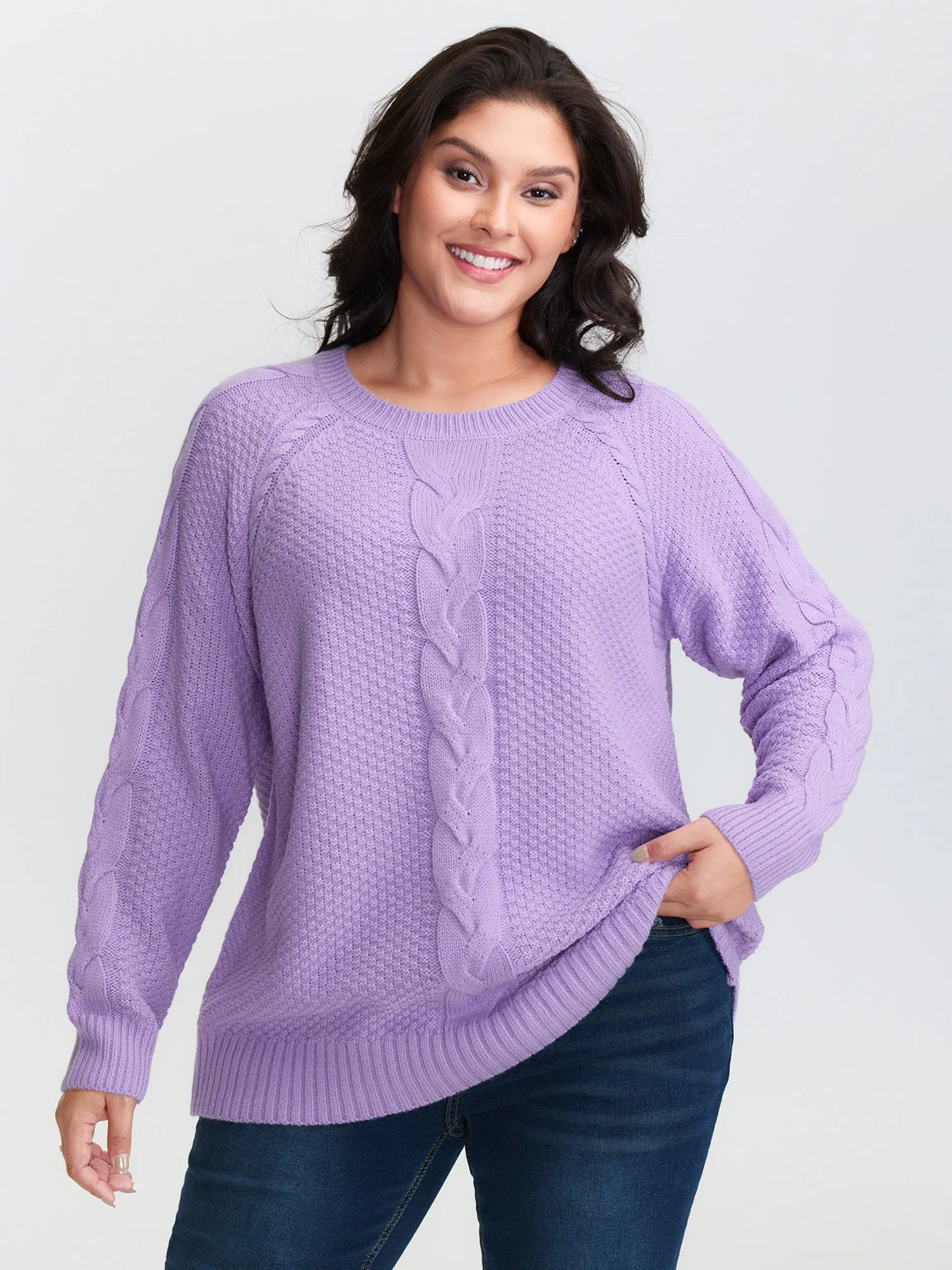 Cable Knit Raglan Sleeve Pullover sold by Bloomchic product image thumbnail 2