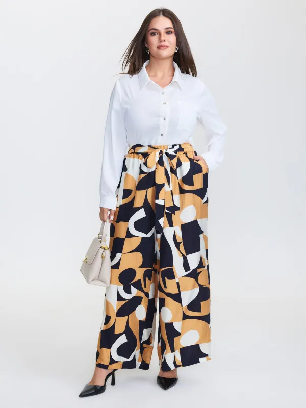 Abstract Print Belted Wide-Leg Pants made by Bloomchic