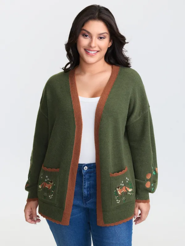Holiday Fox Jacquard Pattern Knit Cardigan sold by Bloomchic