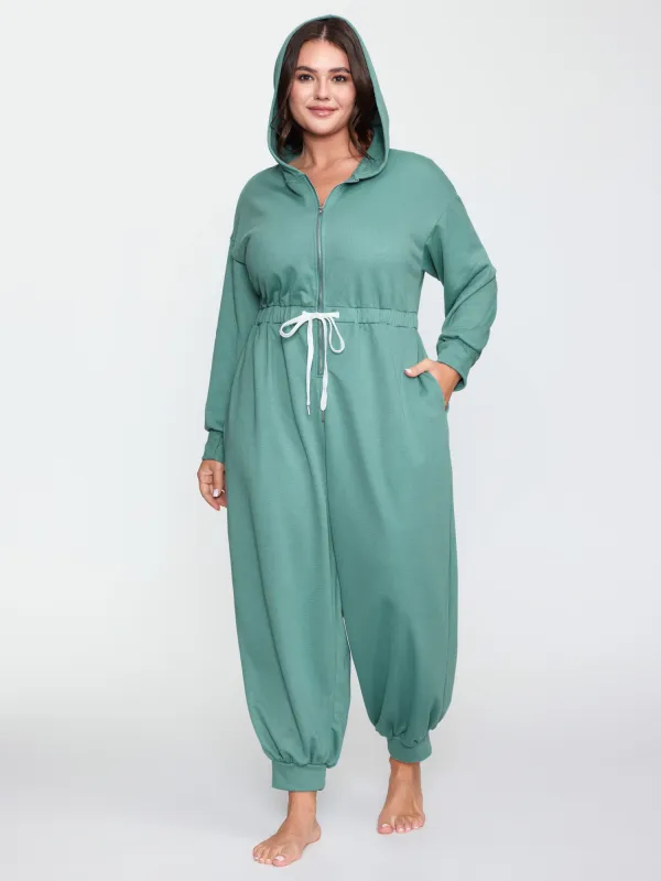 Solid Color Drawstring Waist Lounge Jumpsuit sold by Bloomchic