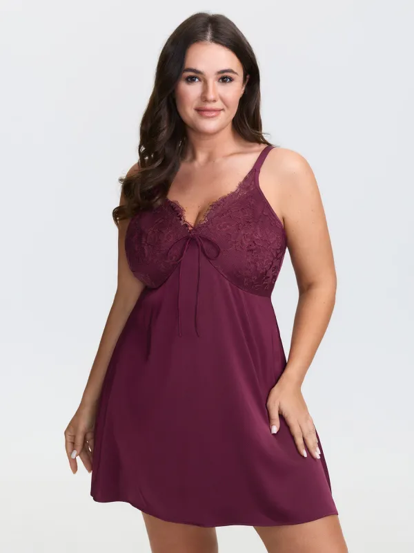 Sheer Satin Lace Mini Sleep Dress sold by Bloomchic